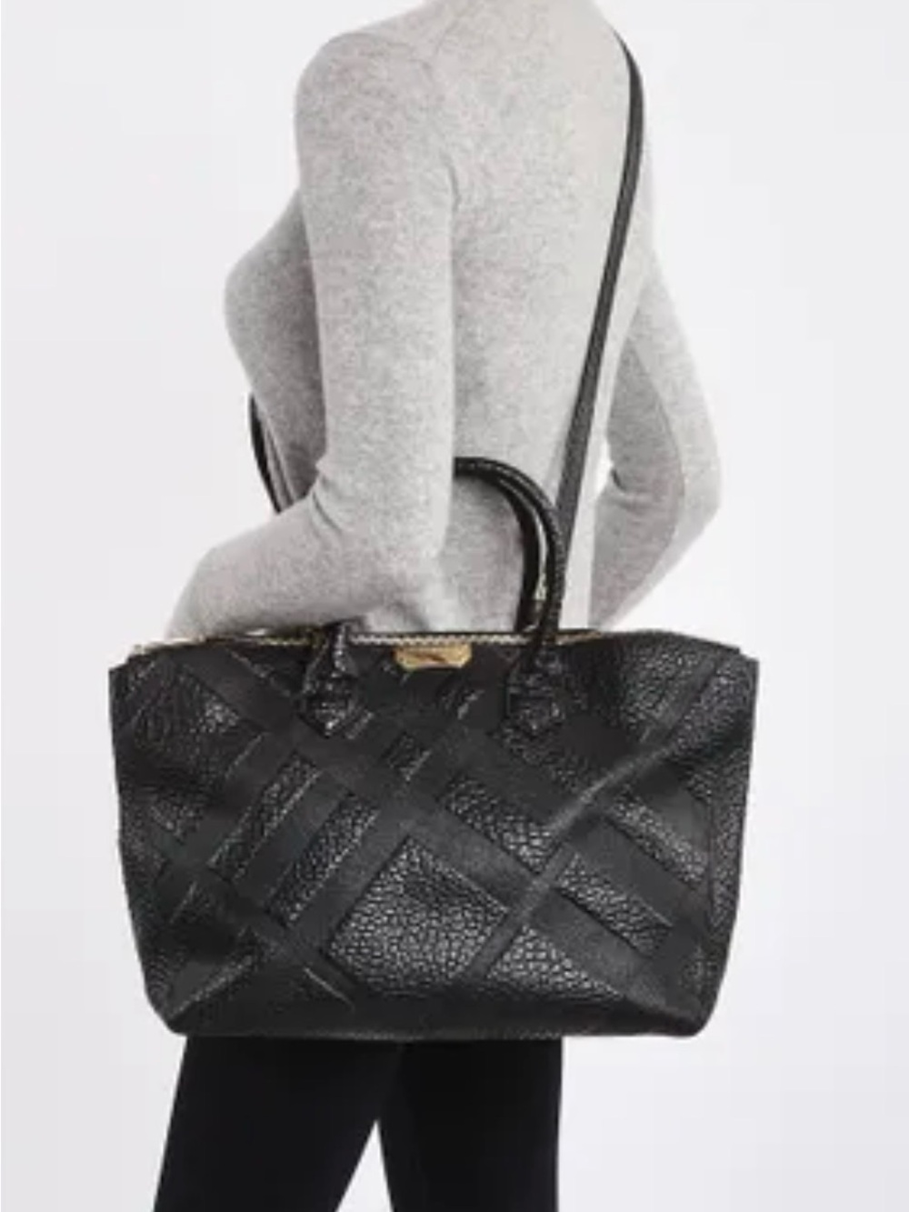 BURBERRY
Black Embossed Check Leather Dewsbury Tote Bag